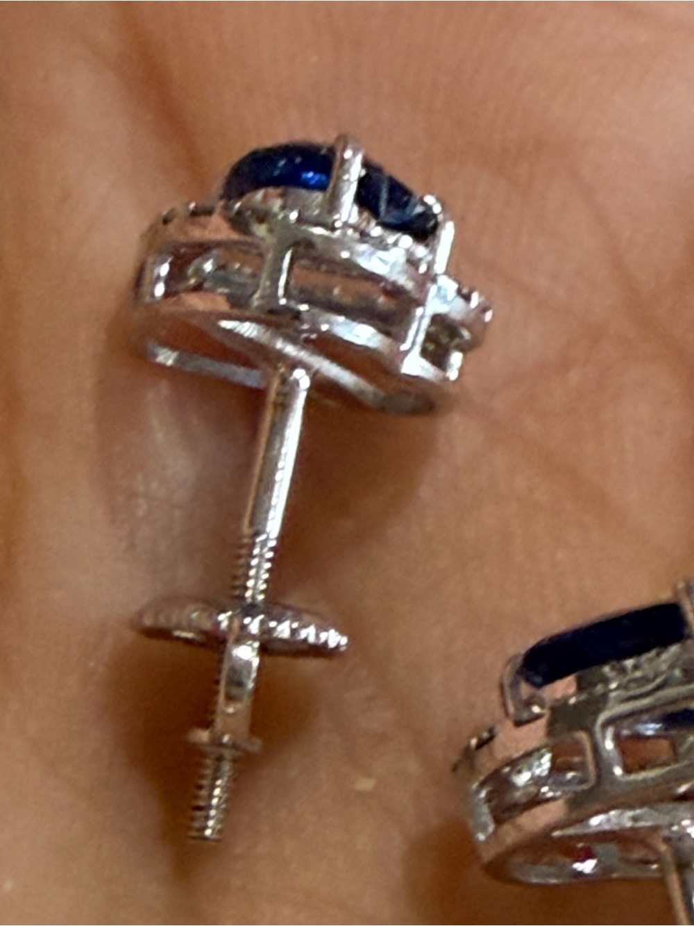 NEW 14K White Gold Natural Sapphire Diamond Heart Halo Earrings w/ Certificate - Picture 6 of 13